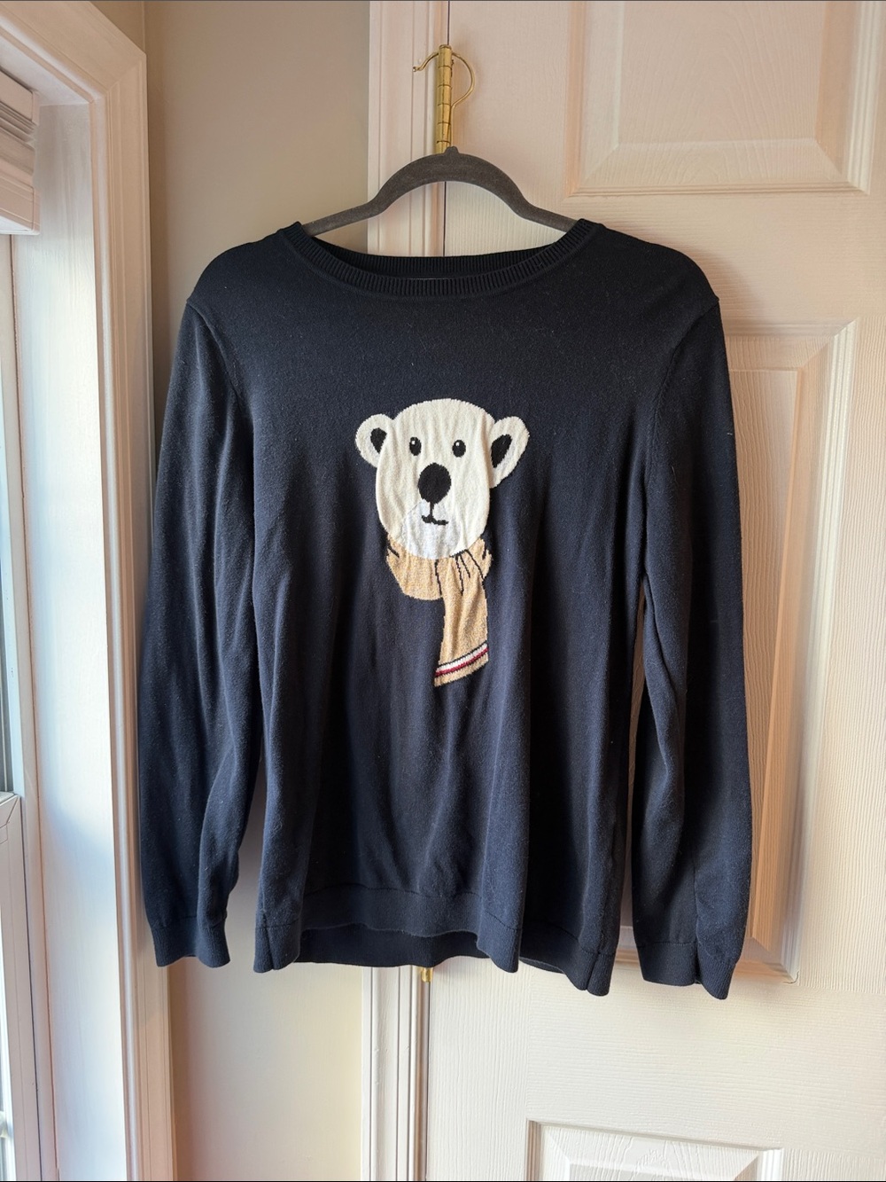 Tommy Hilfiger Black Crewneck Sweater with Polar Bear Patch